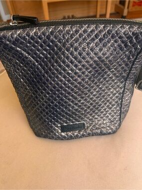 Vera Bradley Carson Crossbody Silver Denim Metallic Woven Zip Purse Boho Glam